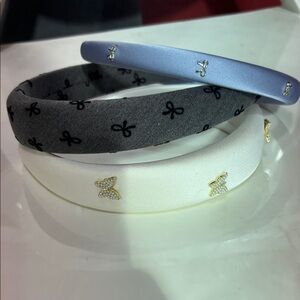 Elegant Satin and Fabric Padded Headband Trio - White, Gray, Blue